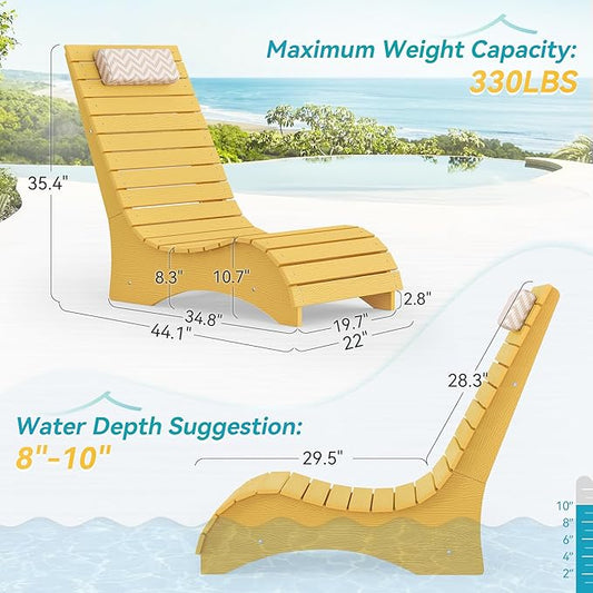 LUE BONA HDPS Pool Chairs Set of 4, Fade-Resistant Use in Pools Up to 10-Inches Deep Pools Lounge Chair for Sun Shelf, Chaise Lounger with Headrest for Outside Pool Deck