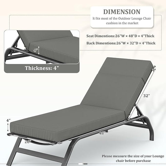 Chaise Lounge Cushions Outdoor, 80" L X 26" W X 4" D Lounge Chair Cushions for Outdoor Furniture, High-Density Foam Outdoor Chaise Cushion-Waterproof Fade-Resistant ThickPatio lounge chair cushion