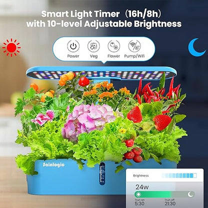 Sainlogic Hydroponics Growing System, 12 Pods Indoor Garden 24W Adjustable-Height LED Grow Light, Gift for Mom, APP & WiFi Smart Planter, Quiet Pump, Auto Timer, for Herbs Vegetables Flowers