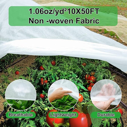 YDSL Plant Covers Freeze Protection 10FT×50FT, 1.06 oz/yd² Floating Row Covers for Garden Beds Pest/Sun Protection, Frost Cloths for Outdoor Plants for Vegetables Flowers Fruits Winter Protection