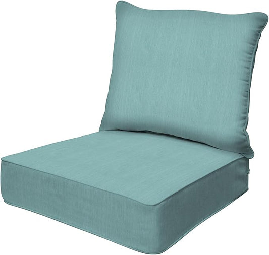 Honeycomb Outdoor Deep Seat, 24 x 23, Textured Solid Coastal Blue Chair Cushion for Patio Furniture