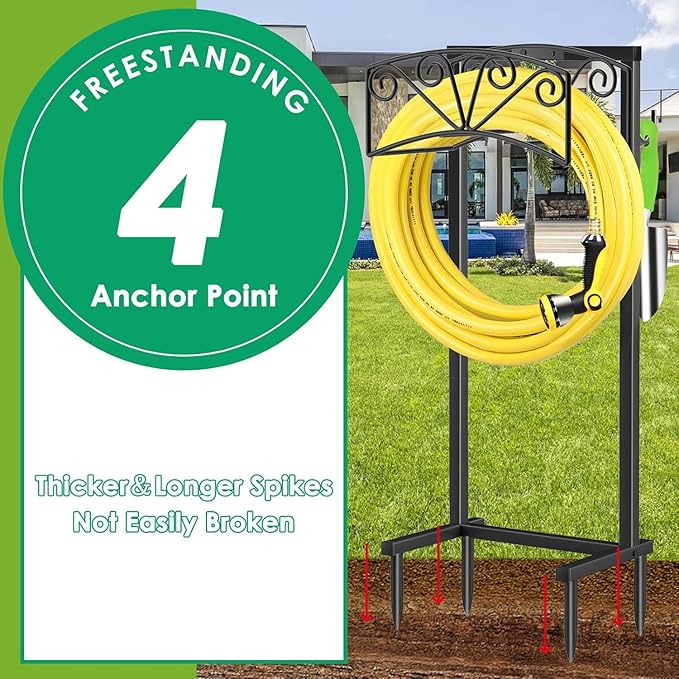 TomCare Garden Hose Holder Upgraded Heavy Duty Metal Water Hose Holder Holds 160 FT Hoses Sturdy Hose Reel Freestanding Outdoor Hoses Storage Hanger for Outside Yard Lawn