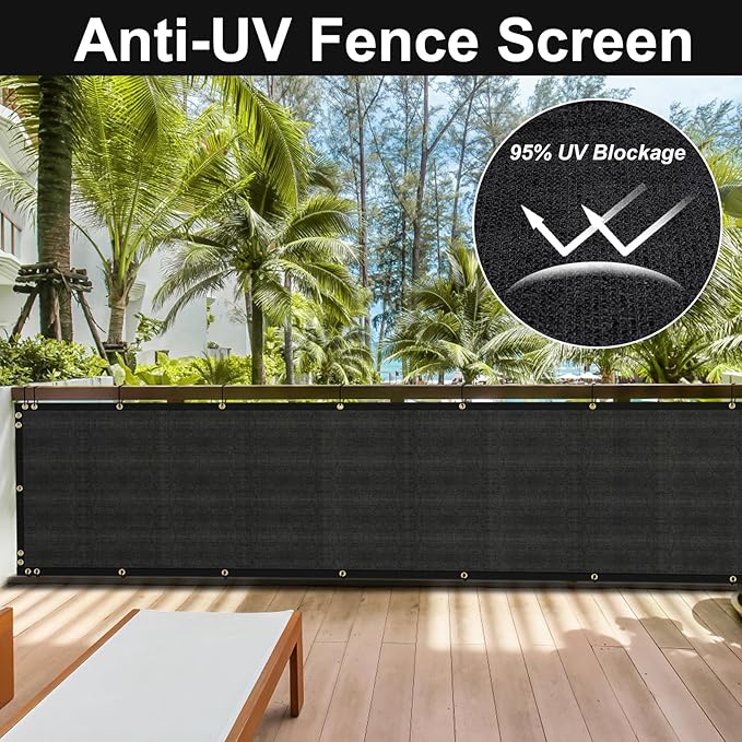 SPORTYOUTH 3ft x 50ft Fence Privacy Screen, Heavy Duty 150 GSM Fencing Mesh Shade Cover Windscreen with Brass Grommets for Outdoor Wall Deck Garden Backyard Porch, Cable Zip Ties Include, Black