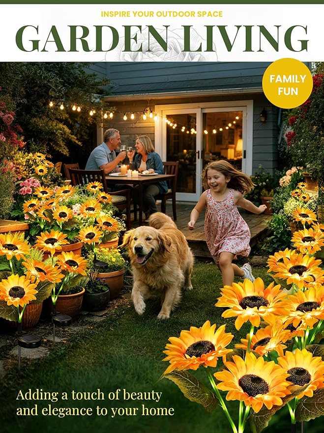 GIGALUMI Solar Garden Lights Artificial Sunflowers, LED Garden Decor Carefree Sunflower Solar Lights Outdoor Yard Decorations Outdoor, Everlasting Sunflower Decor Gift for Yard Patio (Set of 2)