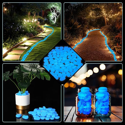 Landical 200 Pcs Large Glow in The Dark Rocks Pebbles Outdoor Fish Tank Rocks Aquarium Gravel Luminous Stones for Walkway Succulent Plant Halloween Decor (Dark Blue,1.8 Inch)