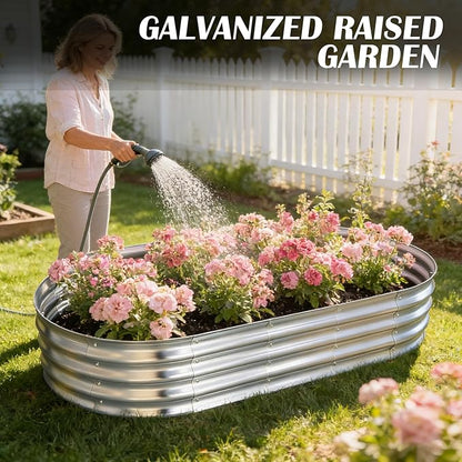 Galvanized Raised Garden Bed Kit, Planter Garden Boxes Outdoor, Oval Large Metal for Vegetables Fruits, Flowers Planter Boxes, Easy Assembly Garden Bed Kit (Silver, 6×3×1FT (2-Pack)