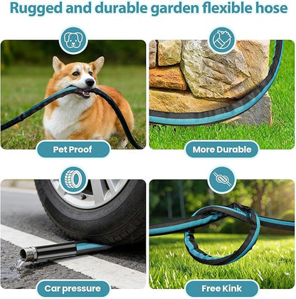 Garden Hose Water Hose 75ft Lightweight Flexible, Kink-Free Outdoor Heavy Duty 3/4" Rustproof Metal Fittings, 10-Pattern 360° Rotating Spray Nozzle for Yard Lawn Car Wash
