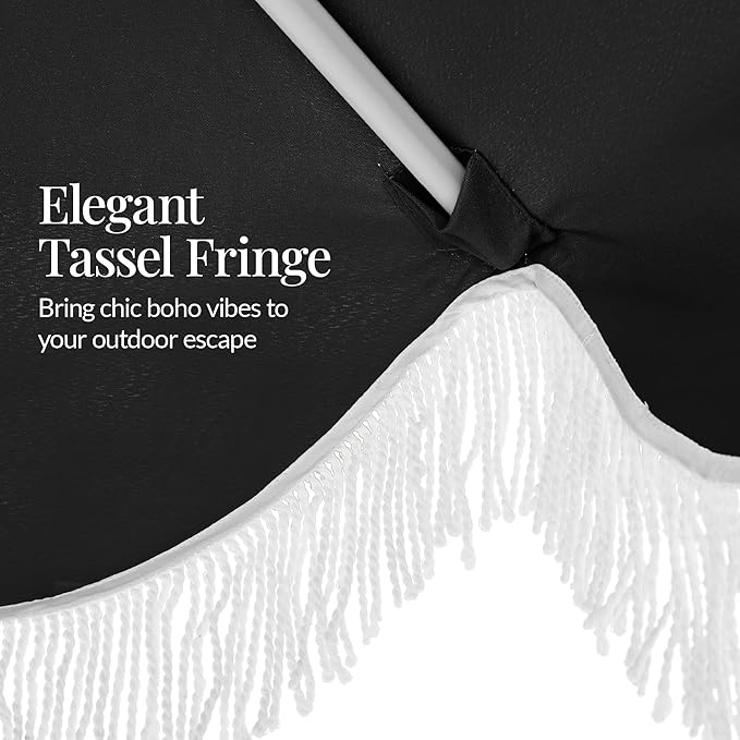 Best Choice Products 9ft Fringe Market Patio Umbrella – Outdoor Boho Tassel Sunshade for Table, Pool, Deck, Backyard – UPF50+, Easy Tilt, Heavy Duty Steel Pole & Ribs