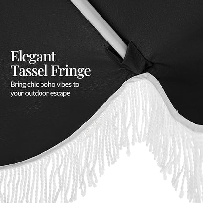 Best Choice Products 9ft Fringe Market Patio Umbrella – Outdoor Boho Tassel Sunshade for Table, Pool, Deck, Backyard – UPF50+, Easy Tilt, Heavy Duty Steel Pole & Ribs