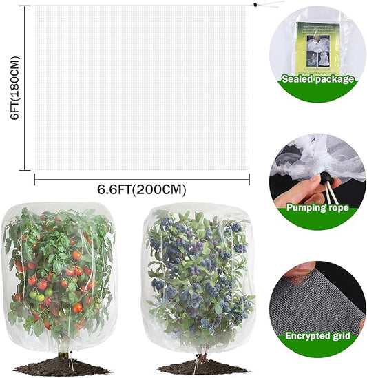 2 PCS Garden Plant Netting Cover for Fruits Tree, Garden Netting Pest Barrier with Drawstring 6 x 6.6 ft Insect Bird Barrier Netting for Garden Protection Tomato Blueberry Bush Netting Cover Bag