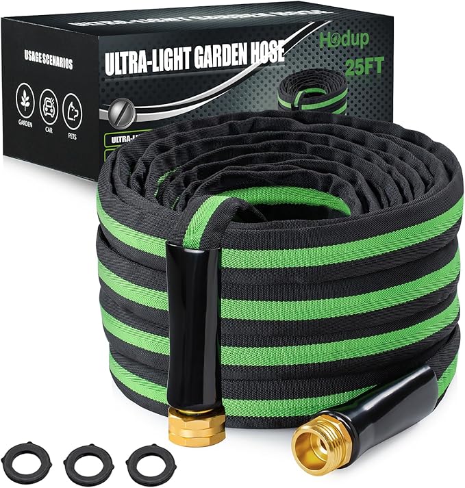 25 ft Garden Hose - Lightweight, Super Flexible, Non-Expanding, Kink-Free, Ideal for Yard Outdoor Use (Black-Green, 25 FT)