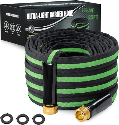 25 ft Garden Hose - Lightweight, Super Flexible, Non-Expanding, Kink-Free, Ideal for Yard Outdoor Use (Black-Green, 25 FT)