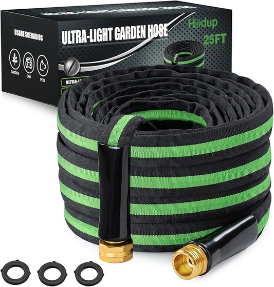 25 ft Garden Hose - Lightweight, Super Flexible, Non-Expanding, Kink-Free, Ideal for Yard Outdoor Use (Black-Green, 25 FT)