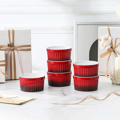 MALACASA Ramekins 8 oz Oven Safe, Large Ceramic Souffle Dishes for Baking & Serving, Stoneware Custard Cups Ramekin for Creme Brulee, Baking Bowls Set of 6, Red, Series RAMEKIN-DISH
