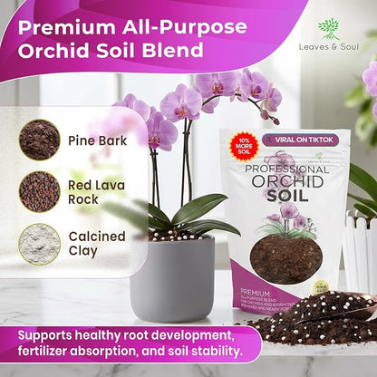 Professional Orchid Soil Mix Large 2.2 Quarts Ready to Use, Premium Potting Soil for Orchids Bromeliads Epiphytic Plants, Fast Draining Blend Lava Calcined Clay Pinebark Indoor Made in USA