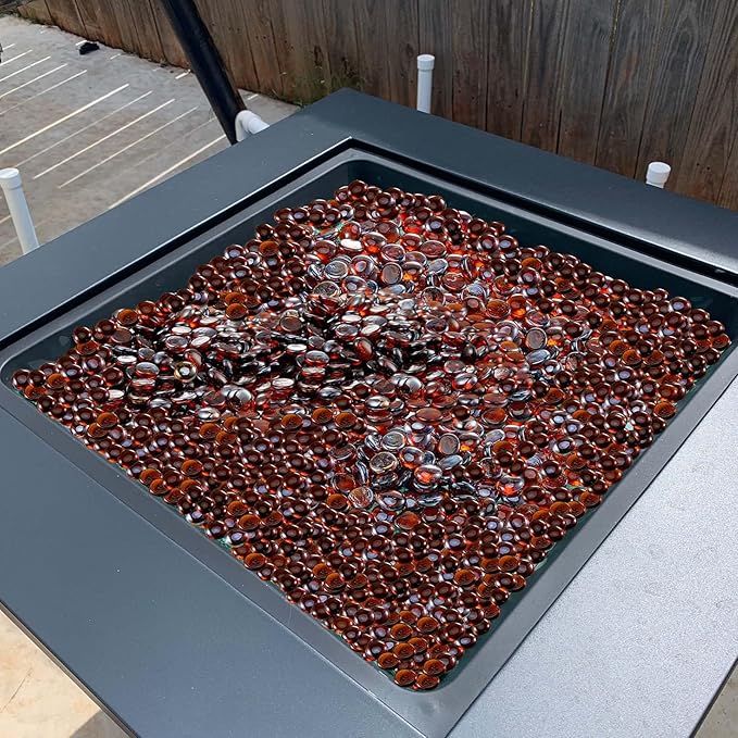 VEVOR Fire Glass, 10LBS / 4.5KG High-Temperature Resistant Fireplace Rocks, 3/4-Inch / 19.05 mm Reflective & Smokeless Firepit Glass Beads, High Luster Stone Landscaping for Fire Pit Table, Rich Amber
