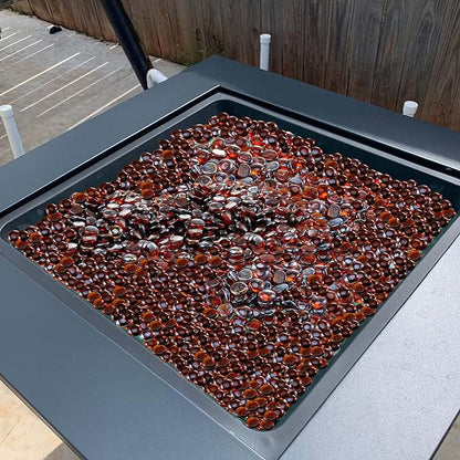 VEVOR Fire Glass, 10LBS / 4.5KG High-Temperature Resistant Fireplace Rocks, 3/4-Inch / 19.05 mm Reflective & Smokeless Firepit Glass Beads, High Luster Stone Landscaping for Fire Pit Table, Rich Amber