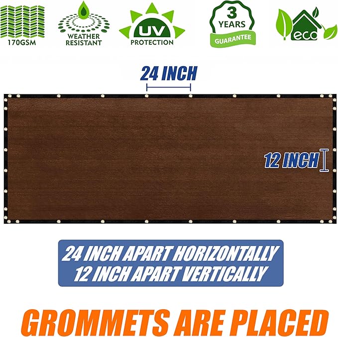 Amgo Custom Made 3' x 78' Brown Balcony Privacy Screen, Apartment Porch Railing Patio Fence Windscreen Fabric Cloth, Heavy Duty, Commercial and Residential, 90% Blockage (We Customize)