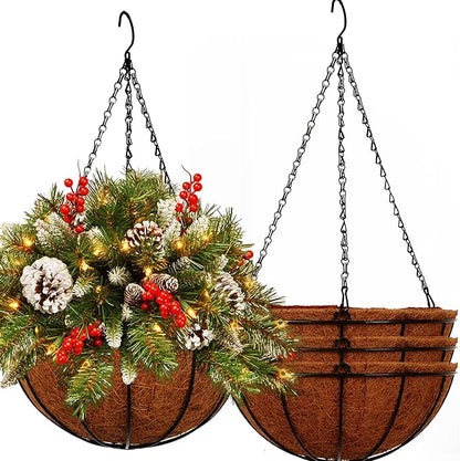 Hanging Planters Basket Outdoor Indoor(14 inch 4 Pack)-Coconut Coir Hanging Baskets for Plants Outdoor,Metal Wire Baskets with Coco Liner Window Box Planters, Hanging Flower Pots for Railings