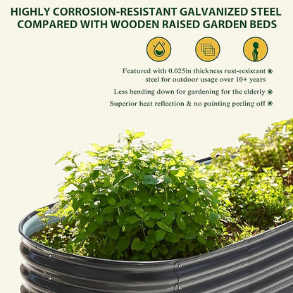 MUPATER Galvanized Raised Garden Bed 8x2x2ft, 9-in-1 Metal Raised Planter Box Oval with 2 Aluminum Support Rods,Outdoor for Vegetable, Flower, Backyard and Patio, Gray
