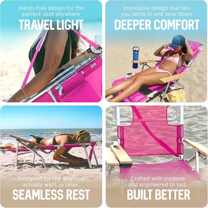 Ostrich The Original 3N1 Lightweight Lawn Beach Reclining Lounge | Chair with Footrest, Outdoor Furniture for Patio, Balcony, Backyard, or Porch, Pink