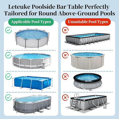 Poolside Bar, 44"×12" Poolside Bar Table with Adjustable Support Bracket Fits Above-ground Pools, Swim Up Bars Capacity Up to 110lbs, Patio Poolside Table Smart Fold ＆Weather Resistant Stable Tabletop
