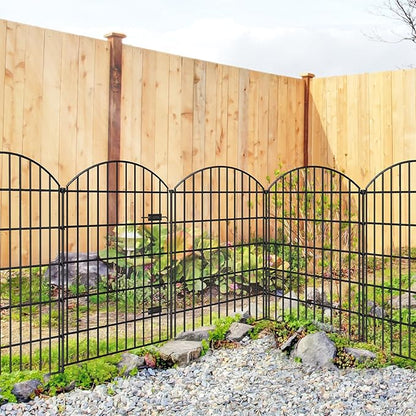 Metal Garden Fence with Gate 42in (H) x 18.7ft (L), 1 Gate+ 7 Panels Dog Fences Border Fence Animal Barrier, No Dig Garden Fencing for Yard Flower Bed Lawn Patio Outdoor, ECG4208G, Black