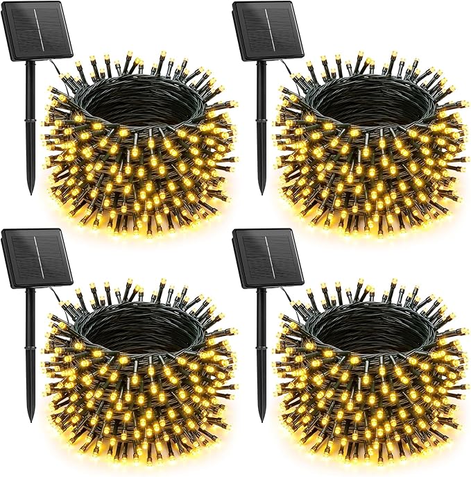 Brightown 4 Pack Solar String Lights for Outside, 184Ft 480 LED Solar Lights Outdoor Waterproof with 8 Modes, Solar Outdoor String Light for Patio Yard Tree Garden Party Decorations, Warm White