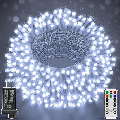 196FT 600 LED White Christmas Lights, Timer & Memory Function, 8 Modes Christmas String Lights Plug in Fairy Lights for Xmas Tree Holiday Garden Party Decor