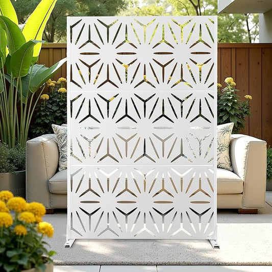 Metal Privacy Screen Outdoor Privacy Screen, Freestanding Fence Panel for Outside, 72''H×47''W, Decorative Screen Panel for Backyard/Patio/Deck