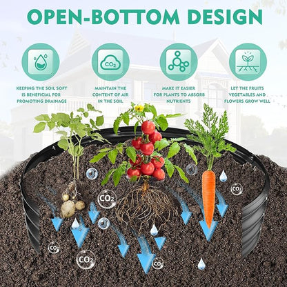 48 Inch Diameter Galvanized Garden Raised Bed/Plant Box/Fire Pit Ring - 0.8mm Thick,12 Inch Tall,Perfect for Planting a Variety of Flowers,Herbs,Vegetables (Black, 48 Dia X 11.5 inches)