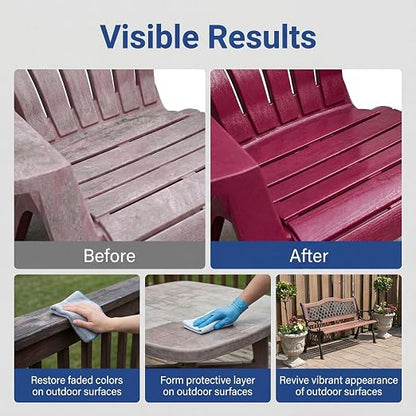 Outdoor Color Restorer Spray, Long Lasting Rejuvenator for Faded Patio Furniture, Wood, Vinyl, Plastic & Decking, Waterproof Layer Renews Decor for Backyard & Daily Furniture Care, 120ML (2 pcs)
