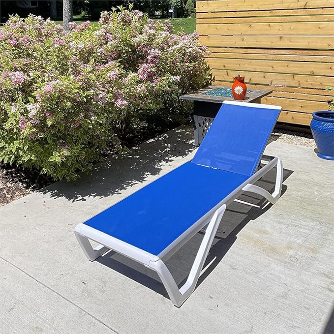 Domi Outdoor Chaise Lounge, Adjustable Aluminum Patio Lounge, Plastic Pool Lounge Chair for Deck Lawn Backyard (1 Blue Chair W/O Table)