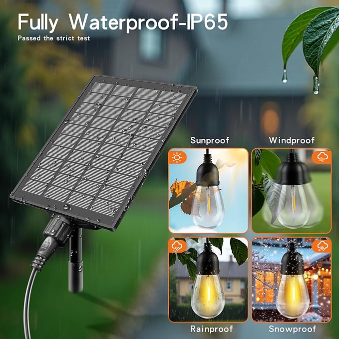 63FT Solar String Lights Outdoor Waterproof with USB Port & Remote Control Solar Patio Lights Long Last for 20+Hrs Dimmable Solar Power LED Shatterproof Bulbs solar lights for Camping Backyard Garden