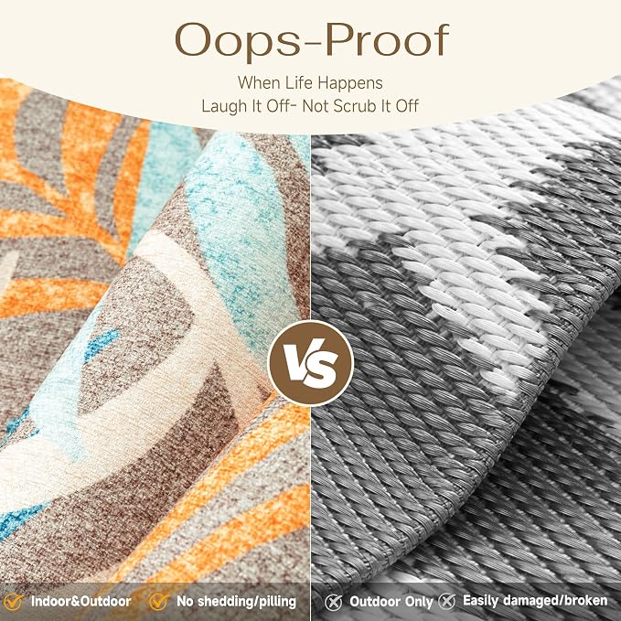 5x7 Indoor Outdoor Area Rug Washable Patio Rug Brown Non Slip Non Shedding Waterproof Carpet for Living Room Bedroom Backyard Porch Camping RV Balcony Poolside
