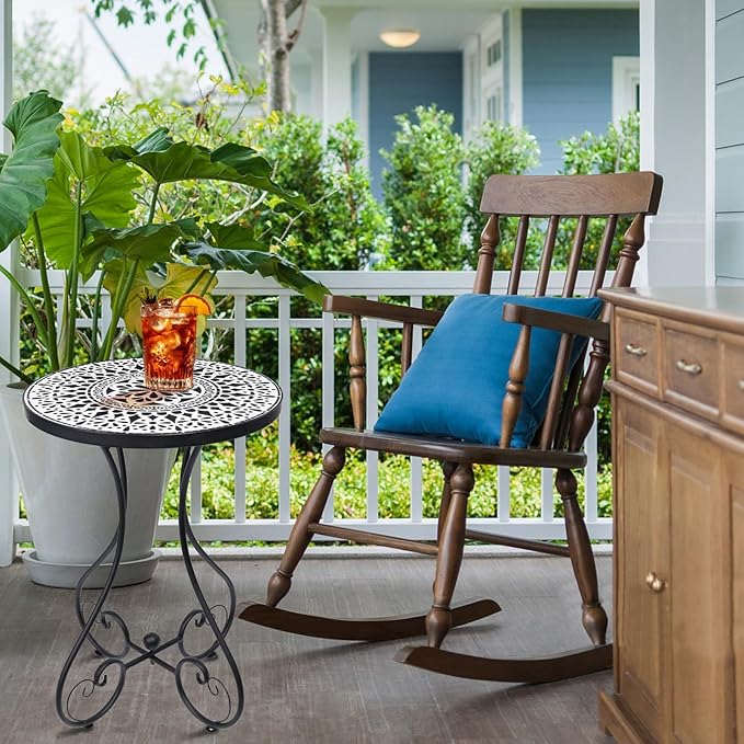 VCUTEKA Outdoor Side Table Mosaic Patio Table Accent Tables Mosaic Tile Top Metal Frame Small End Tables Porch Beach Patio Garden Balcony Black 14 inch