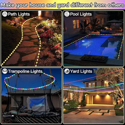 18 Colors 33FT Solar Rope Lights Outdoor Waterproof LED, Color Changing 100 LED Rope Lights Blue Green Pink Fairy String Tube Lights Remote Timer for Trampoline Garden Fence Tree Party Christmas Decor