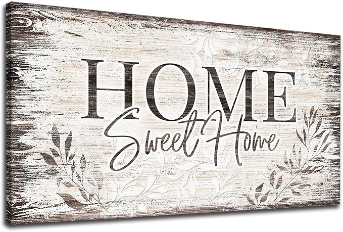arteWOODS Home Sweet Home Wall Art Sign Large Dark Brown Farmhouse Wall Sign for Living Room Decoration Wooden Board Design Canvas Prints Modern Rustic Artwork Leaf Pictures Wall Decor 24" x 48"