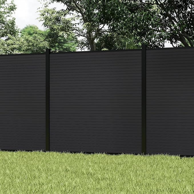 Privacy Fence Panels for Outside with 1 Post, 6' × 6' Windproof Composite Fence Cover Privacy, Garden Fencing Panel for Yard Pool Equipment Trash Can(Poured Concrete, Black)