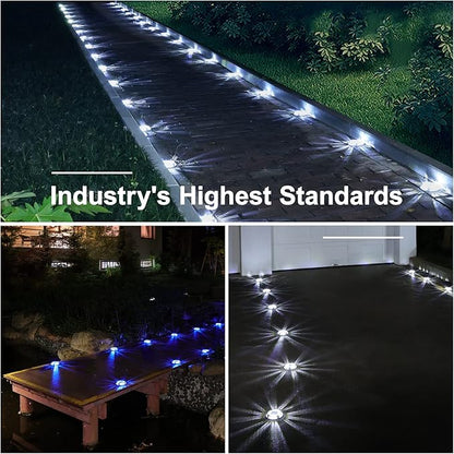 VOLISUN Solar Driveway Deck Lights Dock Marine Lights,12 Pack Solar Ground Light 2 Colors in 1 led Waterproof,Driveway Marker Light for Pathway Warning Step (White/Blue)