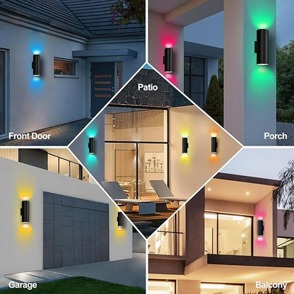 Smart RGBCW Up and Down Outdoor Wall Lights 120W, Dual Beam LED Wall Sconce with App & RF Control, 2700K-6500K Adjustable White, Color Changing Dimmable Exterior Light for Porch, Patio, Garage