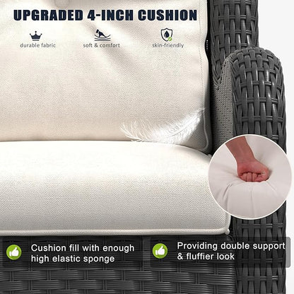 LayinSun 9 Pieces Outdoor Patio Furniture Set, Rattan Wicker Sectional Swivel Rocker Chairs Sets with Ottomans, Swivel Glider Chairs,Single Chairs and Coffee Table