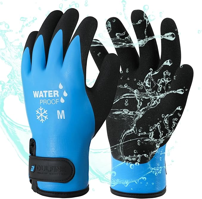 DULFINE 100% Waterproof Winter Work Gloves for Men and Women,Foam Latex Coated and Thermal Insulated Gloves for Cold Weather