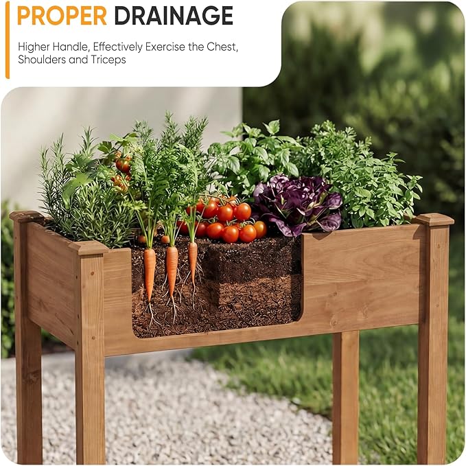 NEWBULIG Raised Garden Bed with Legs 34x18x30in,Elevated Wood Planter Box Stand for Outdoors Garden Balcony Courtyard, Natural Wood 400 Pound Capacity, for Planting Herbs Flowers Vegetables, Brown
