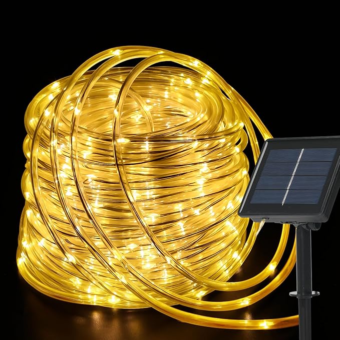 200 LED Solar Rope Lights Outdoor, 66FT Solar String Lights Indoor Waterproof Solar Powered Trampoline Light Clear Tube Pool Light for Camping Fence Yard Walkway Path Garden Outside Decor(Warm White)