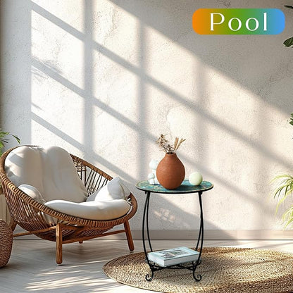 Cinnvoice Outdoor Side Table Round Small Mosaic Patio Accent Indoor End Plant Coffee Tea Table for Yard Patio Porch Garden Living Room, Bedroom(Butterfly Style,18 Inch)