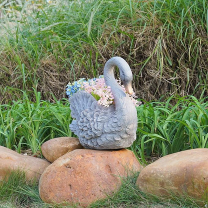Unique Planters Swan Flower Pot Large – 18.5 Inch Planter Pots for Indoor Outdoor Concrete Finish Animal Swan Planters Resin Planter Garden Decoration Pot for Plants 18.5*9.75*14.5 Inch LC Lcdecohome