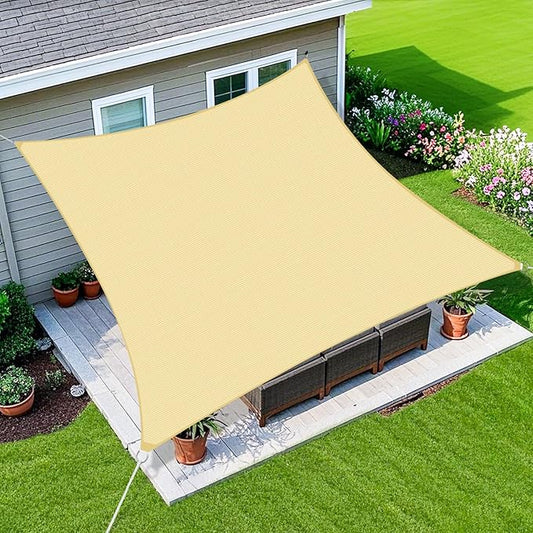 Amagenix Sun Shade Sail 16'X18' Curved Edge Outdoor Shade Canopy Beige Breathable 95% UV Block Shade Cloth for Patio Garden Backyard (We Make Custom Size)