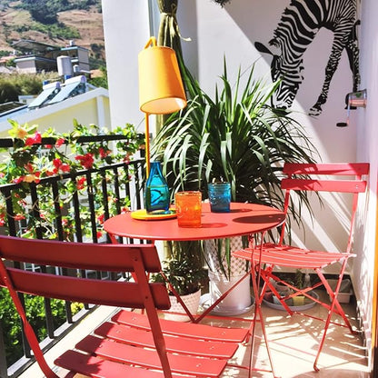 Grand patio 3-Piece Folding Bistro Set, 2 Chairs and 1 Table, Weather-Resistant Outdoor/Indoor Conversation Set for Patio, Yard, Garden -Dark Red