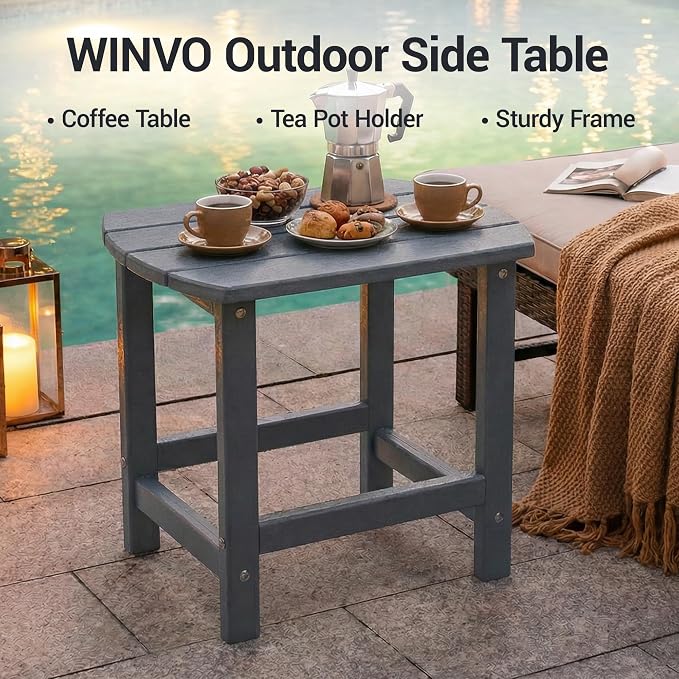 HDPE Patio Side End Table, Waterproof Outdoor Small Table for Patio, Garden, Poolside, Balcony, Deck, Porch, Backyard, Outdoor or Indoor Use, Grey